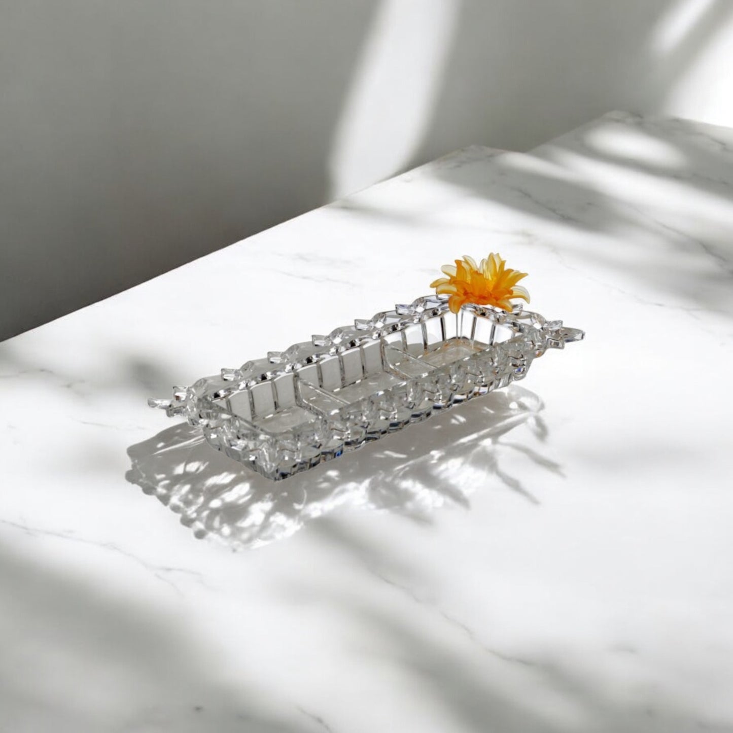 PLATEAU LONG 3 COMPARTIMENTS | 36.0*11.0 CM | BOUTON PÂTE DE VERRE