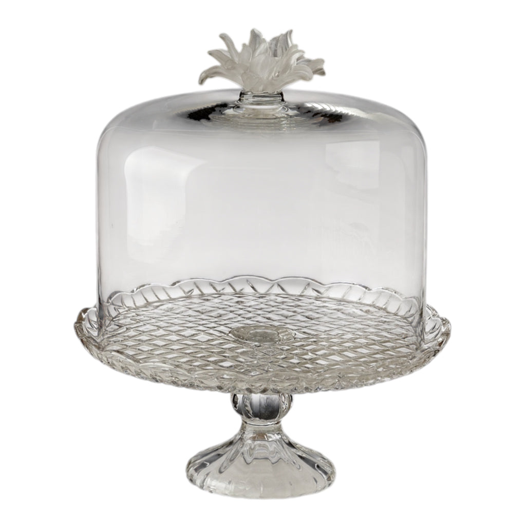 Cloche  à gâteau  sur pied carreaux bouton  pâte  de verres