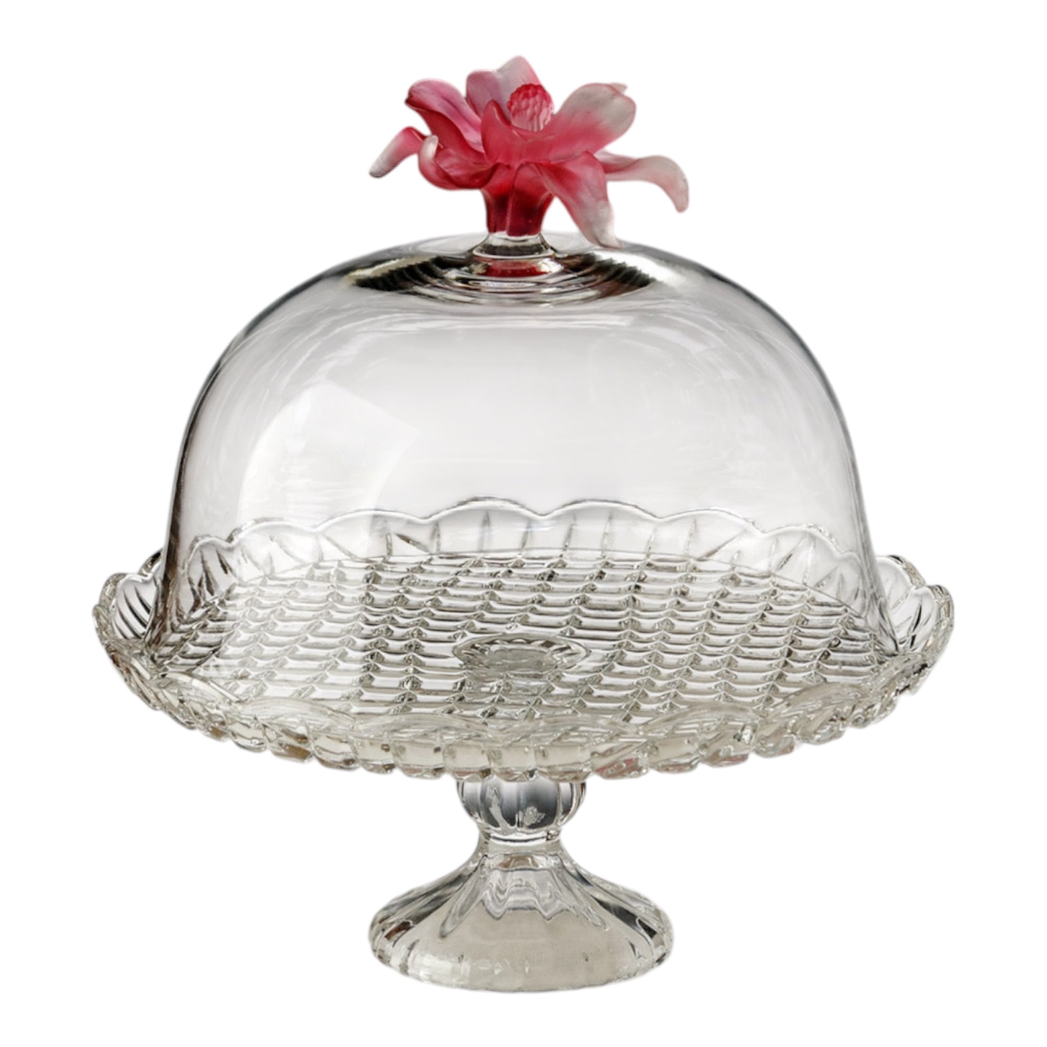Cloche a tarte sur pied carreaux large bouton  pâte de verre