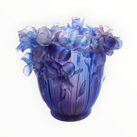 VASE IRIS BLEU H 26 DIA 30