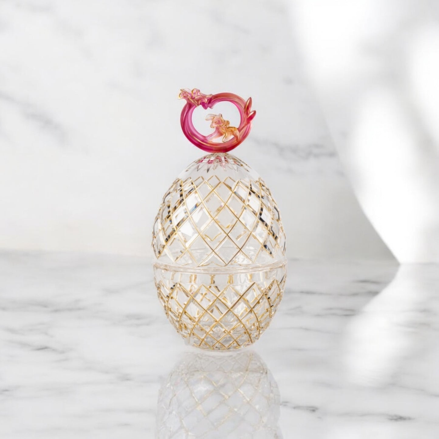 BONBONNIÈRE MYRIAM ŒUF OR BOUTON PÂTE DE VERRE /H 25 CM / 17 CM DE DIAMÈTRE